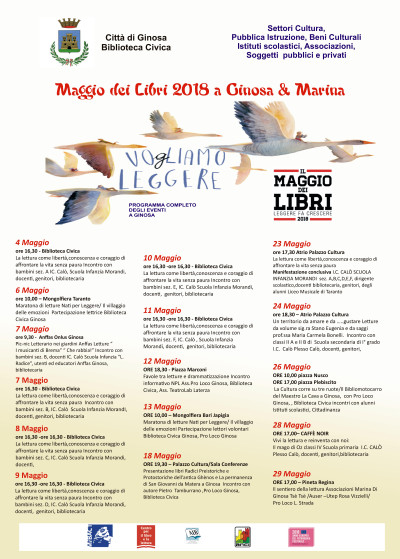 MAGGIO DEI LIBRI 2018 A GINOSA E MARINA DI GINOSA