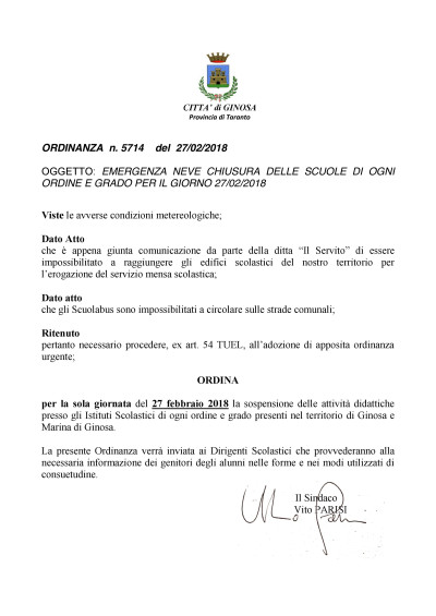 ORDINANZA CHIUSURA SCUOLE