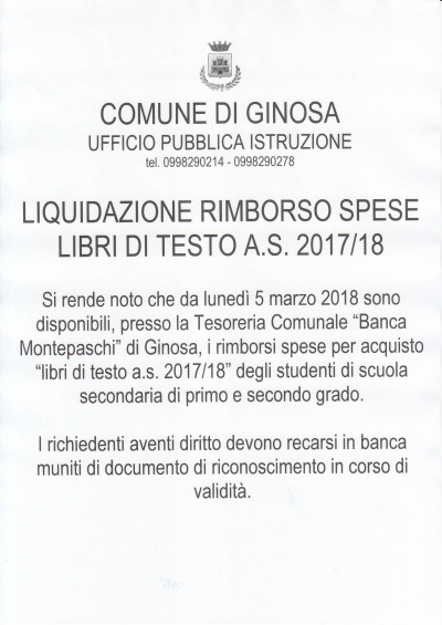 LIQUIDAZIONE RIMBORSO SPESE LIBRI DI TESTO A.S. 2017/18