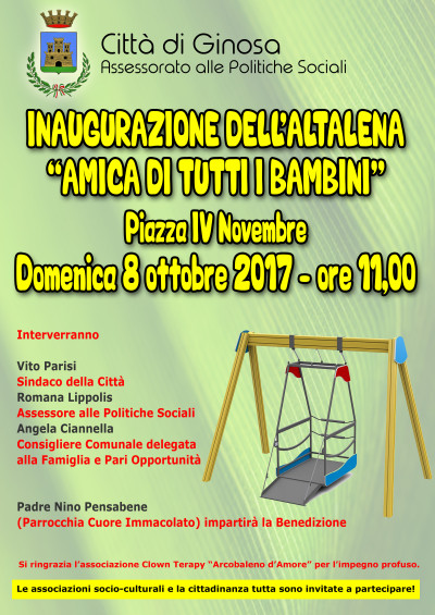 Una nuova altalena in Piazza IV Novembre
