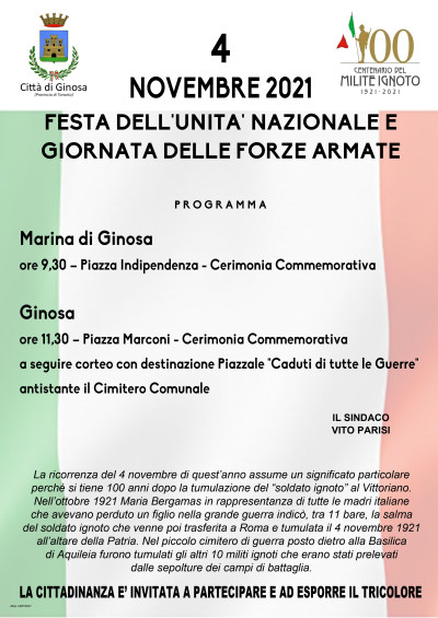 Celebrazioni del 2 Novembre 2021 e del 4 Novembre 2021