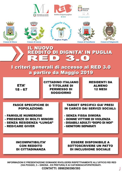 RED 3.0: NUOVO REDDITO DI DIGNITA' IN PUGLIA