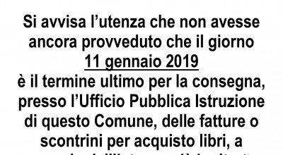 SCADENZA PRESENTAZIONE FATTURE PER ISTANZE LIBRI DI TESTO 
