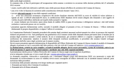AVVISO PUBBLICO PER LA NOMINA DEGLI SCRUTATORI - ELEZIONI POLITICHE DEL 25 SE...