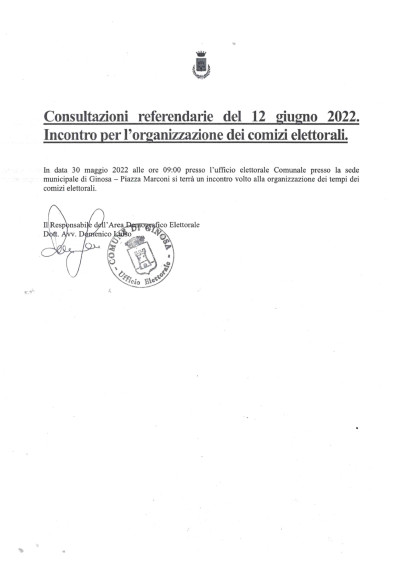 AVVISO - INCONTRO PER L'ORGANIZZAZIONE DEI COMIZI REFERENDARI