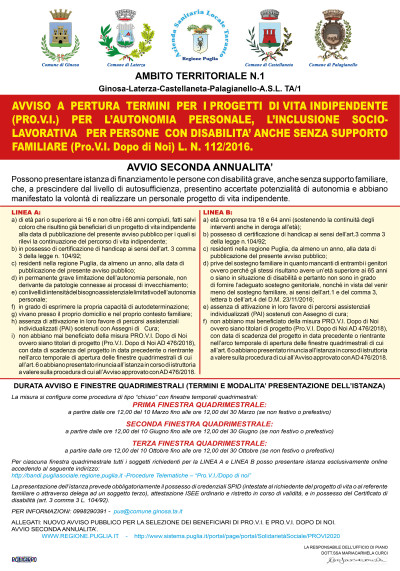 PROGETTI DI VITA INDIPENDENTE (PRO.V.I.) PER L’AUTONOMIA PERSONALE, L&r...