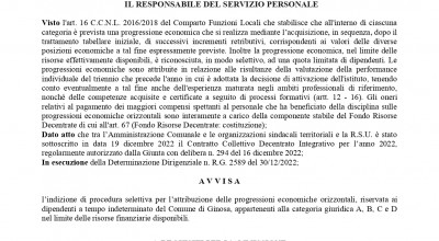 AVVISO DI SELEZIONE PER PROGRESSIONE ECONOMICA ORIZZONTALE DEL PERSONALE DIPE...