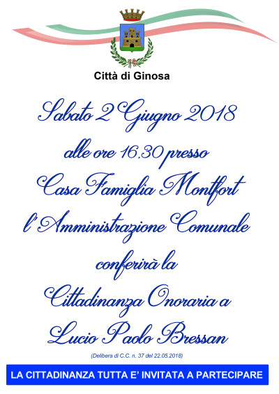 L'Amministrazione Comunale conferisce la Cittadinanza Onoraria a Lucio Paolo ...