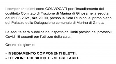 CONVOCAZIONE COMITATO DI FRAZIONE IL 09/08/2021