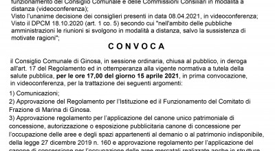 29 Aprile 2021 - Online il Consiglio Comunale