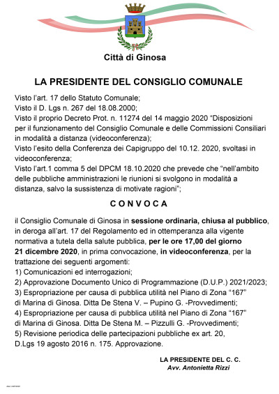 Consiglio Comunale del 21 Dicembre 2020