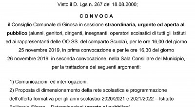 E' convocato il Consiglio Comunale