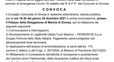 28 Dicembre 2021 alle ore 16,30 - E' online in diretta streaming  il Consigli...