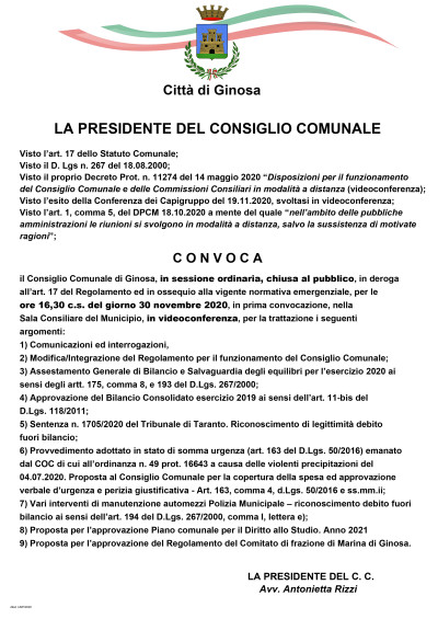 Consiglio Comunale del 30 Novembre 2020