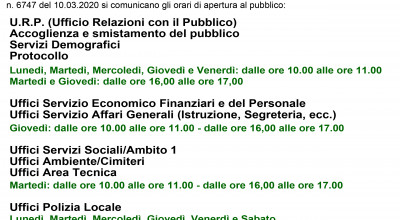 Covid-19 - Orario di accesso agli uffici comunali