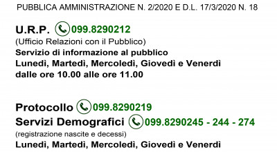 Covid-19 - Orario di accesso agli uffici comunali