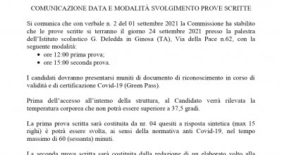 Comunicazione data e modalità svolgimento prove scritte concorso Assis...