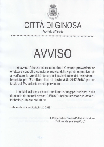 SORTEGGIO CONTROLLI ISEE DOMANDE CONTRIBUTO LIBRI