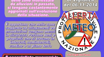 Allerta meteo del 6 e 7 novembre 2014