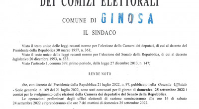 Elezioni politiche del 25 settembre 2022 - Manifesto di convocazione dei comi...