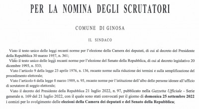 MANIFESTO CONVOCAZIONE DELLA COMMISSIONE ELETTORALE COMUNALE PER NOMINA DEGLI...