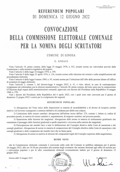 MANIFESTO DI CONVOCAZIONE DELLA COMMISSIONE ELETTORALE COMUNALE PER LA NOMINA...
