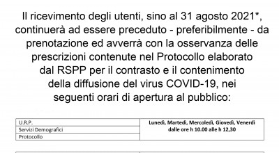 Ricevimento pubblico per il mese di agosto 2021