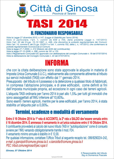 TASI - Aliquote, scadenze e modalità di versamento