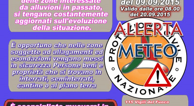 ALLERTA METEO fino alle 18.00 del 21.09.2015