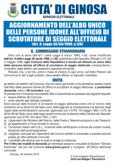 Aggiornamento dell’Albo unico delle persone idonee all’ufficio di...