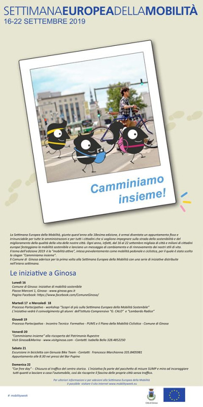SETTIMANA EUROPEA DELLA MOBILITÀ SOSTENIBILE 2019: GINOSA ADERISCE. EC...