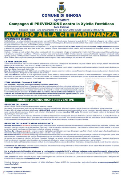 CAMPAGNA DI PREVENZIONE CONTRO LA XYLELLA FASTIDIOSA