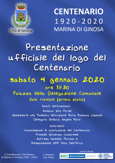 CENTENARIO MARINA DI GINOSA: PRESENTAZIONE DEL LOGO