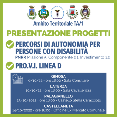 INCONTRI DI PRESENTAZIONE PROGETTI PERCORSI DI AUTONOMIA PER PERSONE CON DISA...